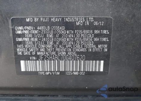 2013 Subaru Forester 2.5X from USA, damaged, VIN JF2SHABC7DG407620